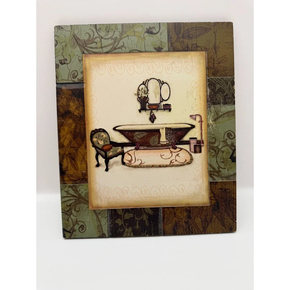 Vintage Bathroom Wall Art Clawfoot Tub Wooden Plaque Shabby Chic Decor Sign